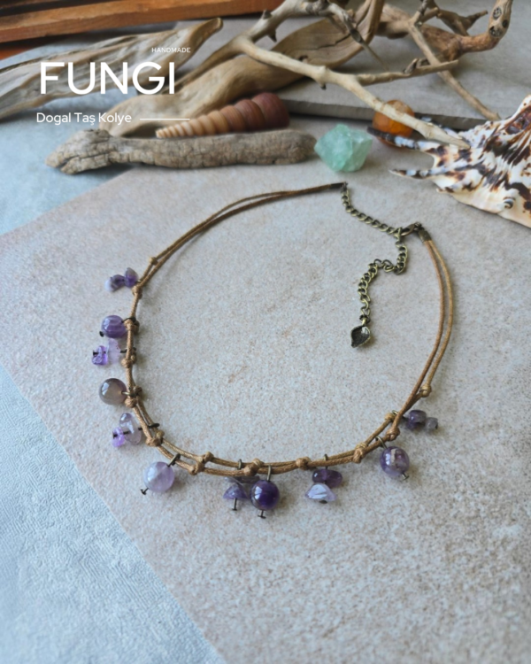 fungi dogal tas kolye selene ametist